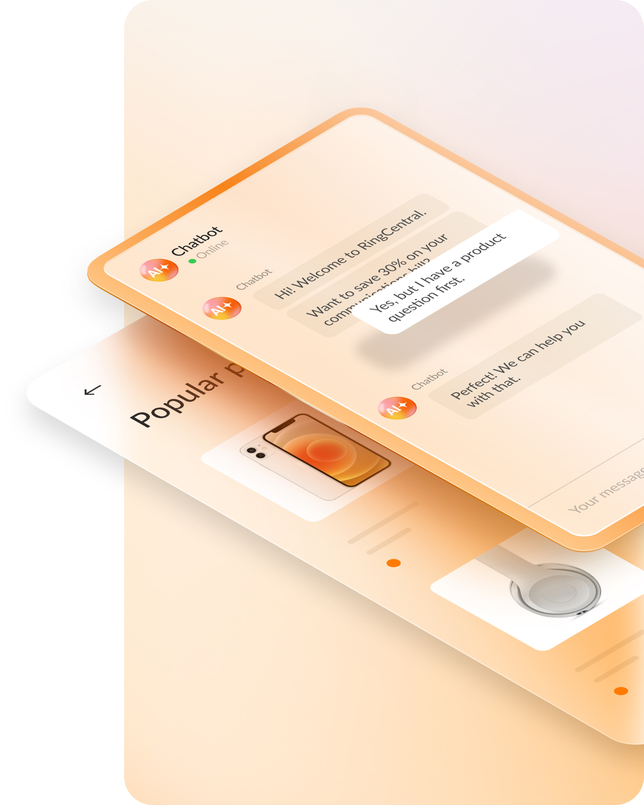 Eine 3D-Darstellung der Chatbot-Funktion der RingCentral RingCX App