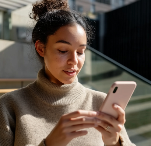 A woman interacting with AI Receptionist for a call on her mobile phone
