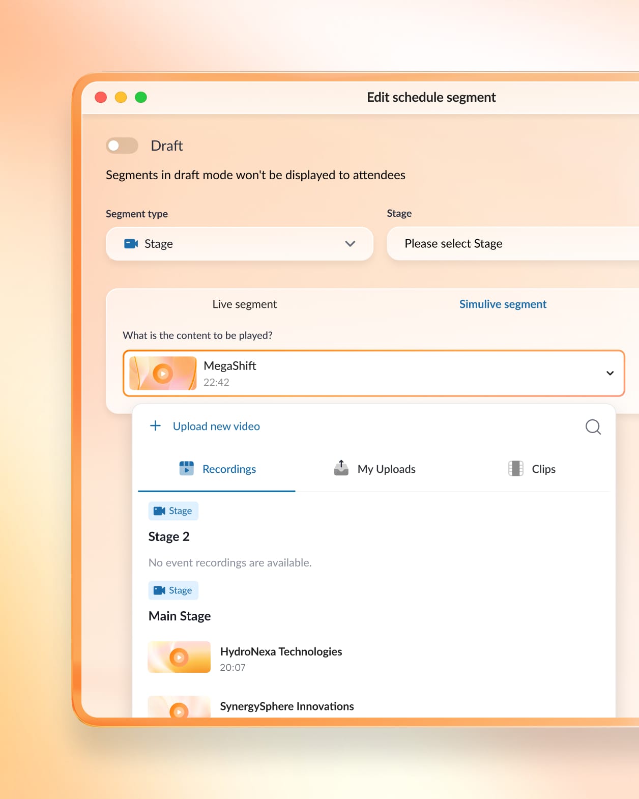 RingCentral platform interface for uploading pre-recorded videos