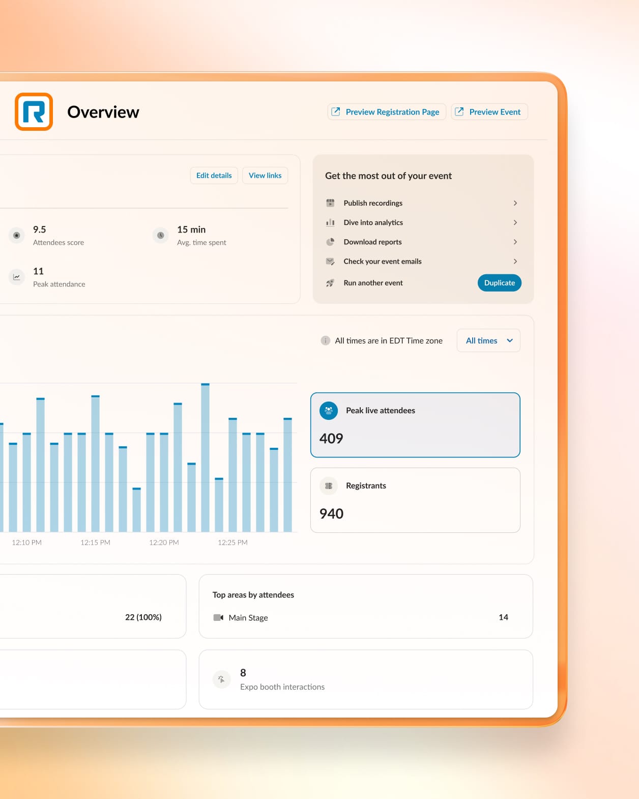 Analytics feature of RingCentral virtual event platform