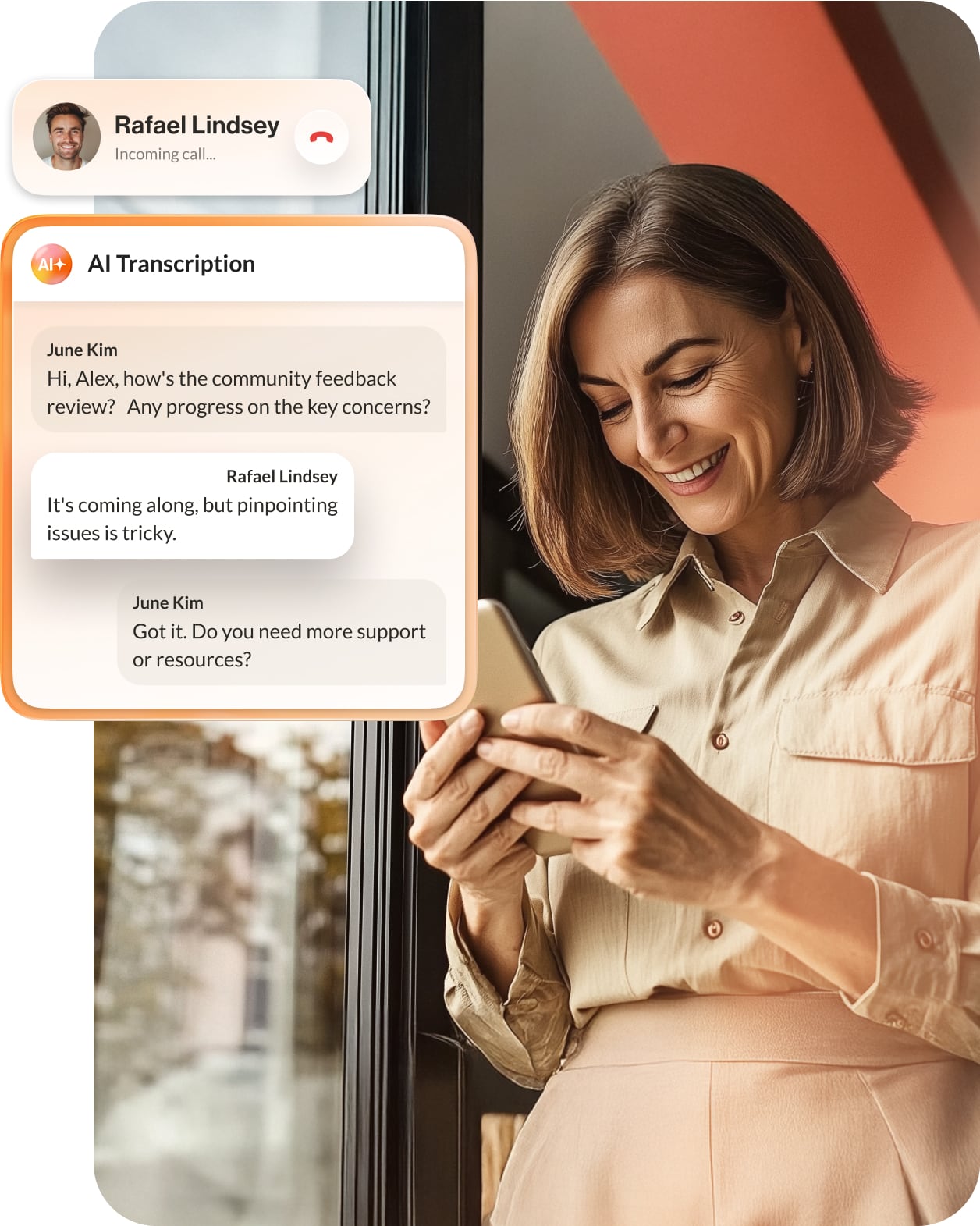 Während eines Meetings in der RingCentral App ist die KI-gestützte Transkription aktiviert.
