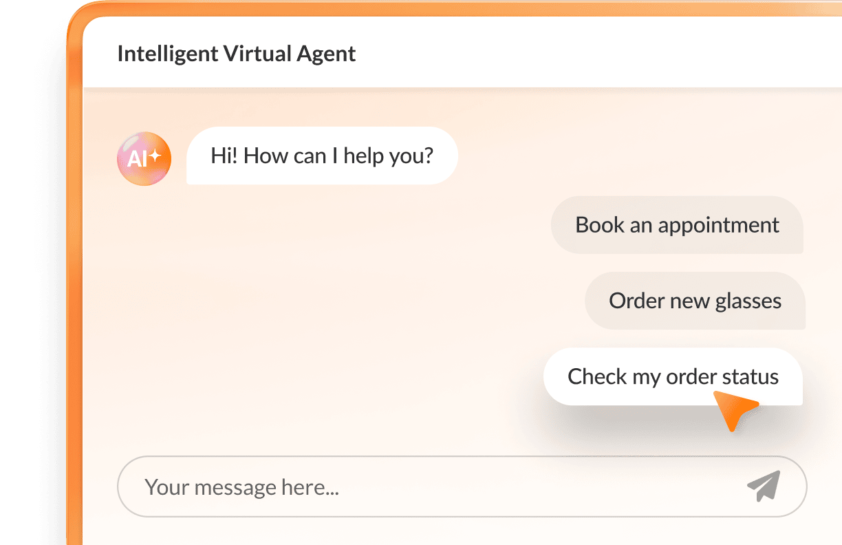 Un client consulte le statut de sa commande auprès d’un agent virtuel intelligent RingCentral RingCX.