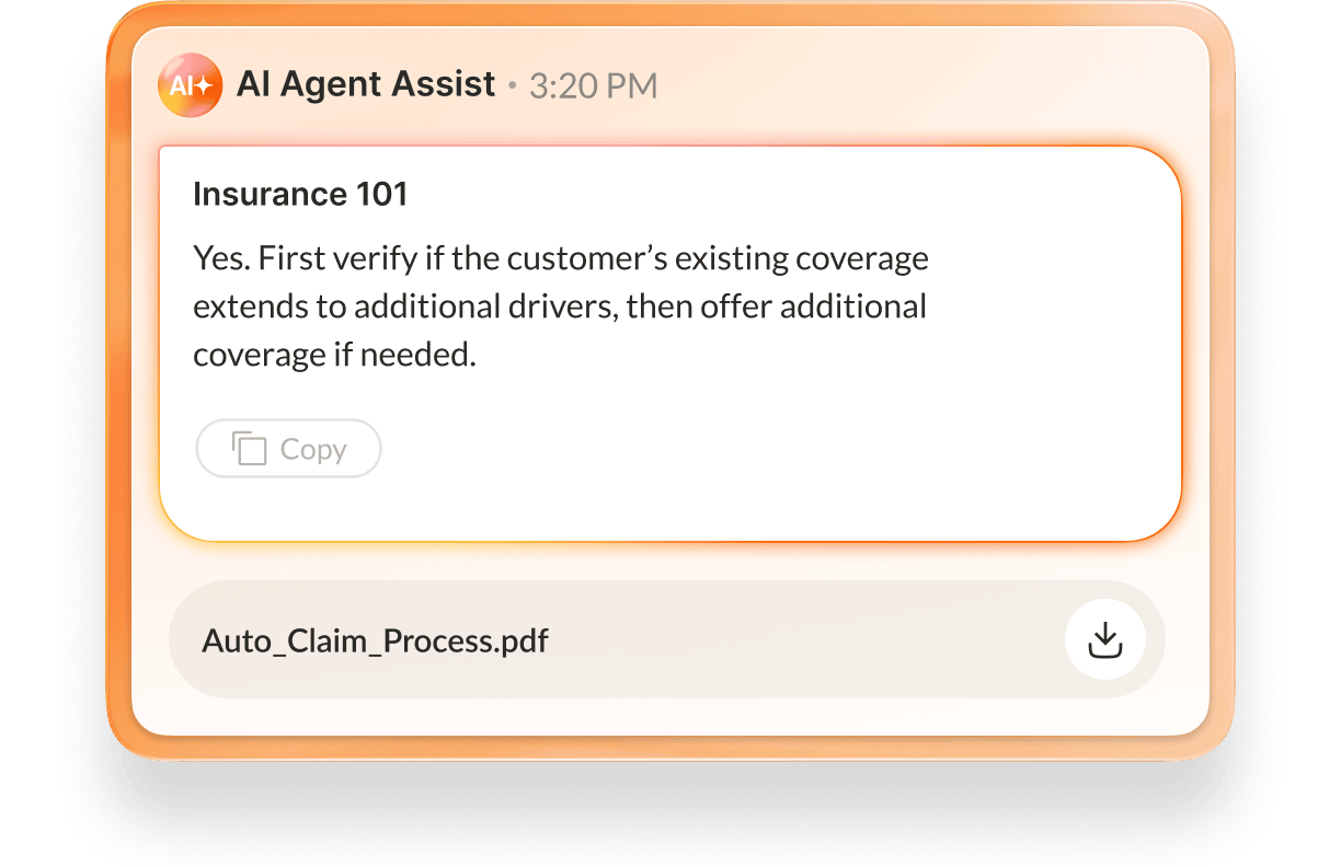 A customer support agent using RingCentral's AI assist