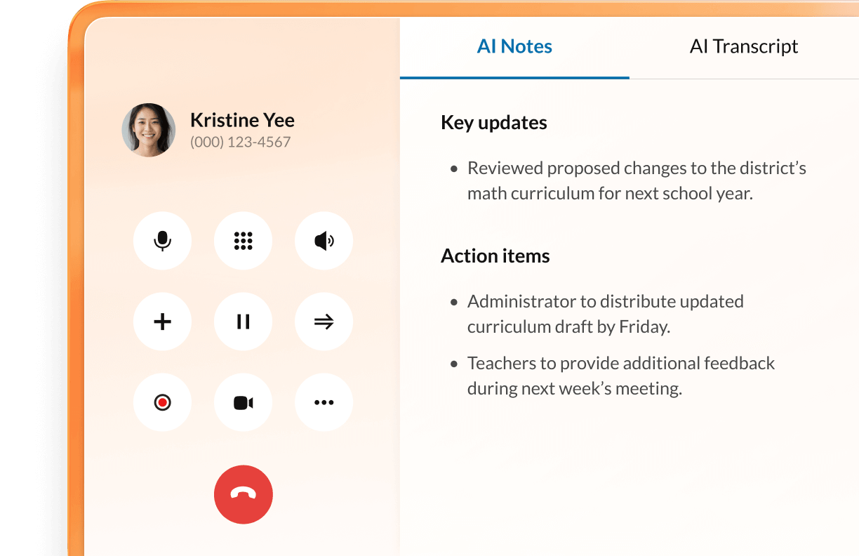 AI notes feature on RingCentral for Education