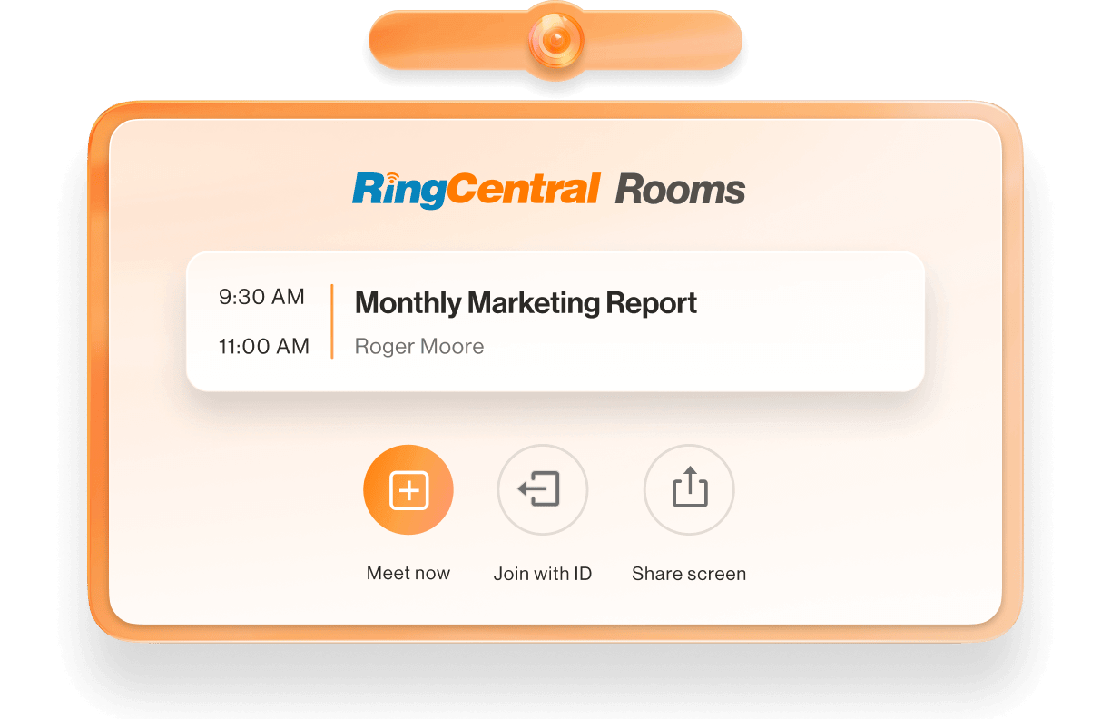 In-office and remote team members using RingCentral Rooms to schedule hybrid meetings