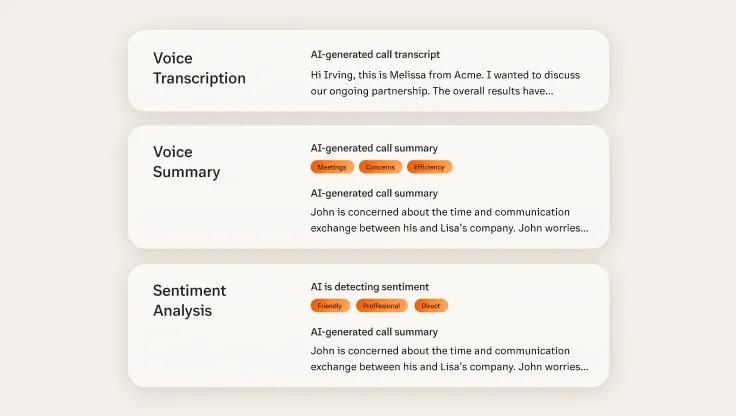 Les fonctionnalités de AI Conversation Expert telles que la transcription vocale, le résumé vocal et l’analyse du ressenti