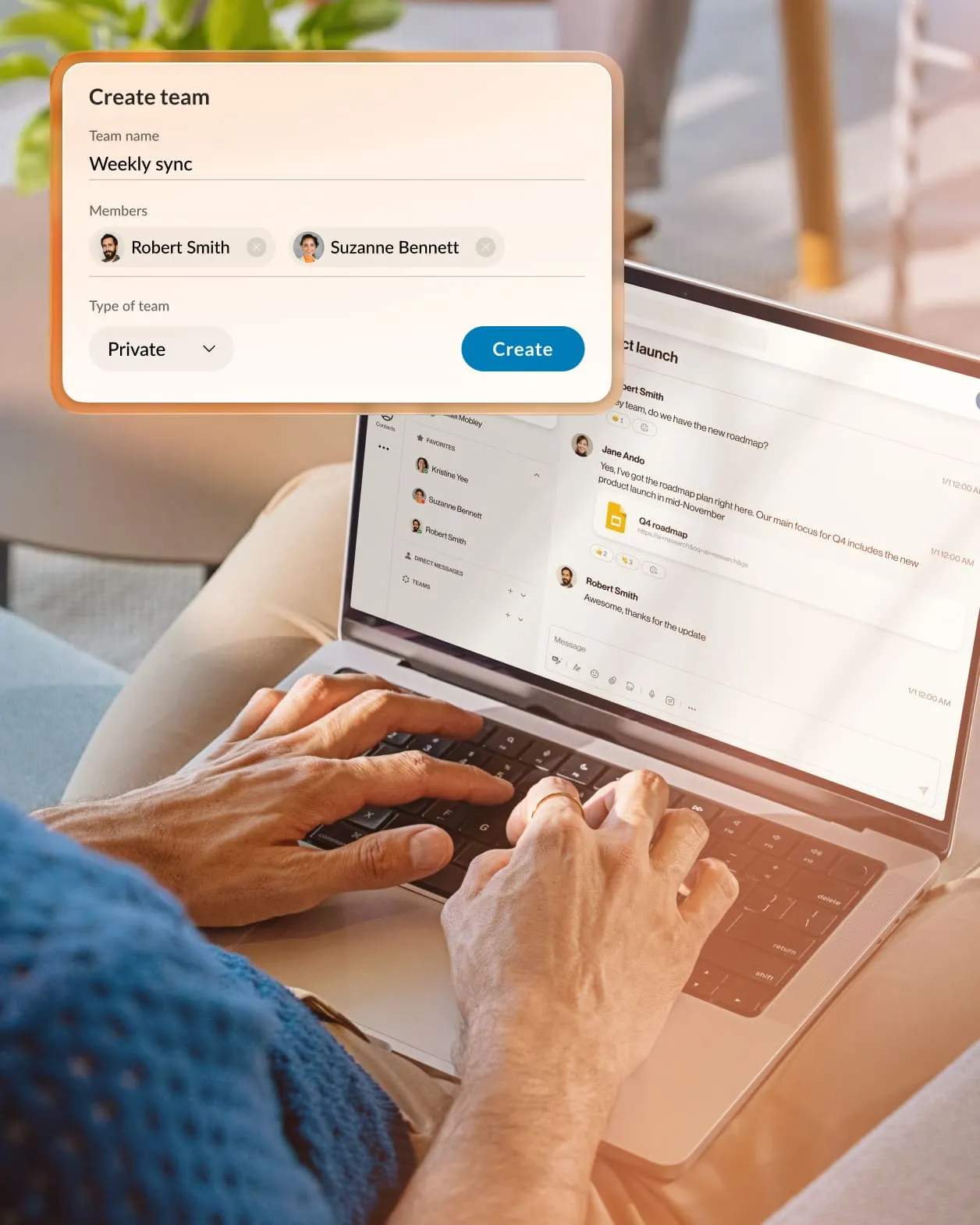 The Create Team option of the RingCentral App's Team Messaging feature