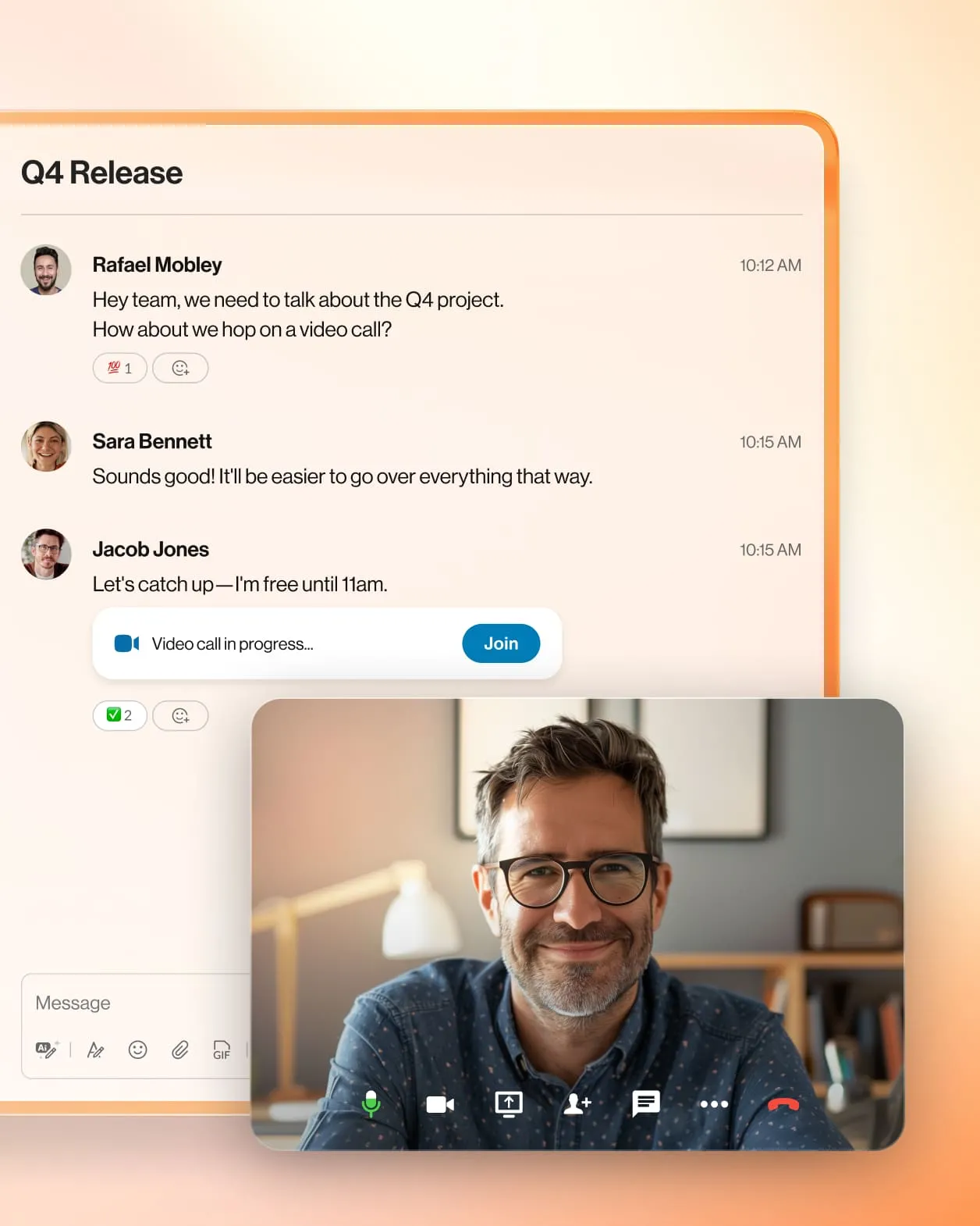 A video call initiated from the RingCentral team messaging interface
