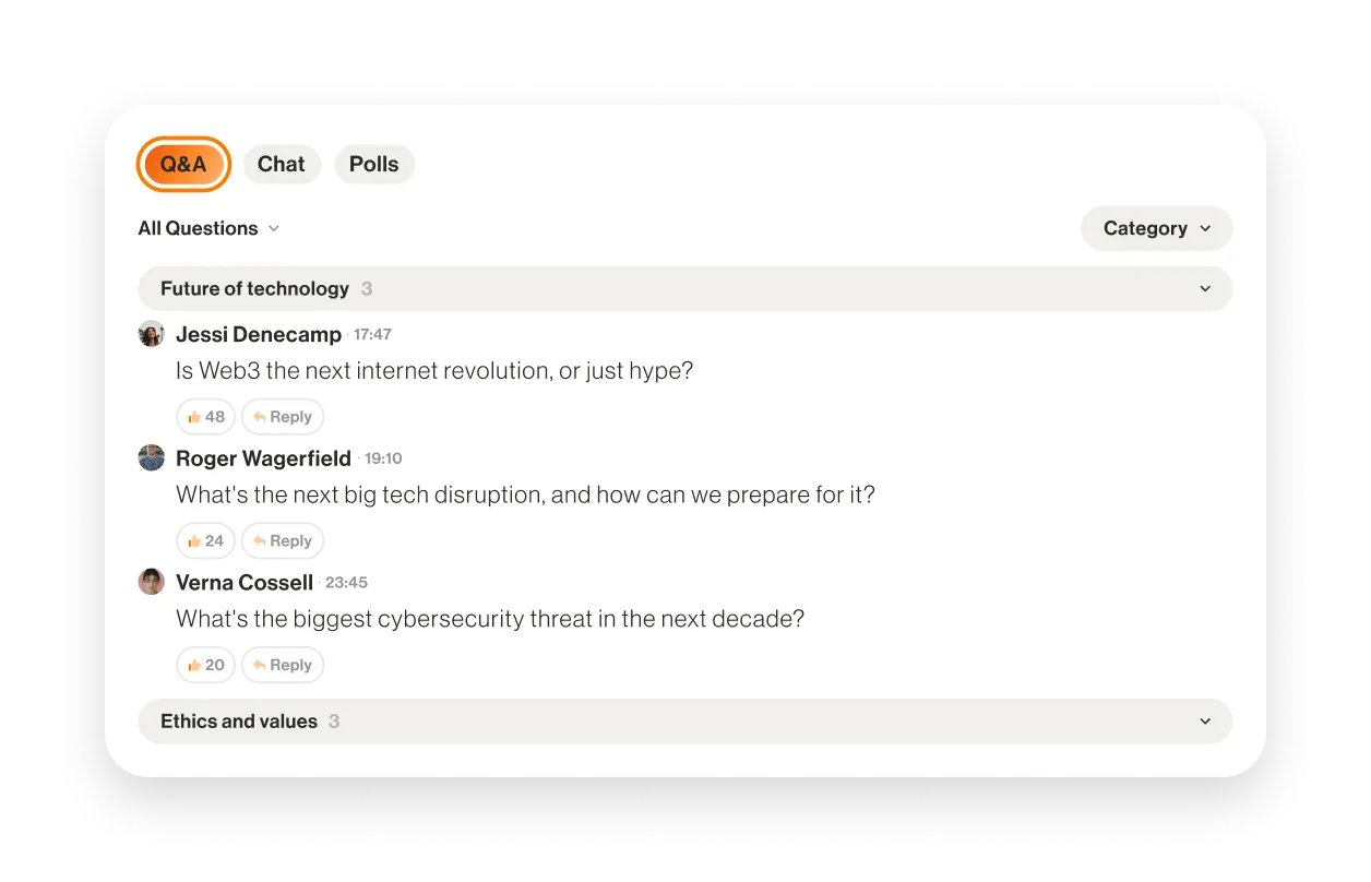 Die Q&A-Funktion von RingCentral Events