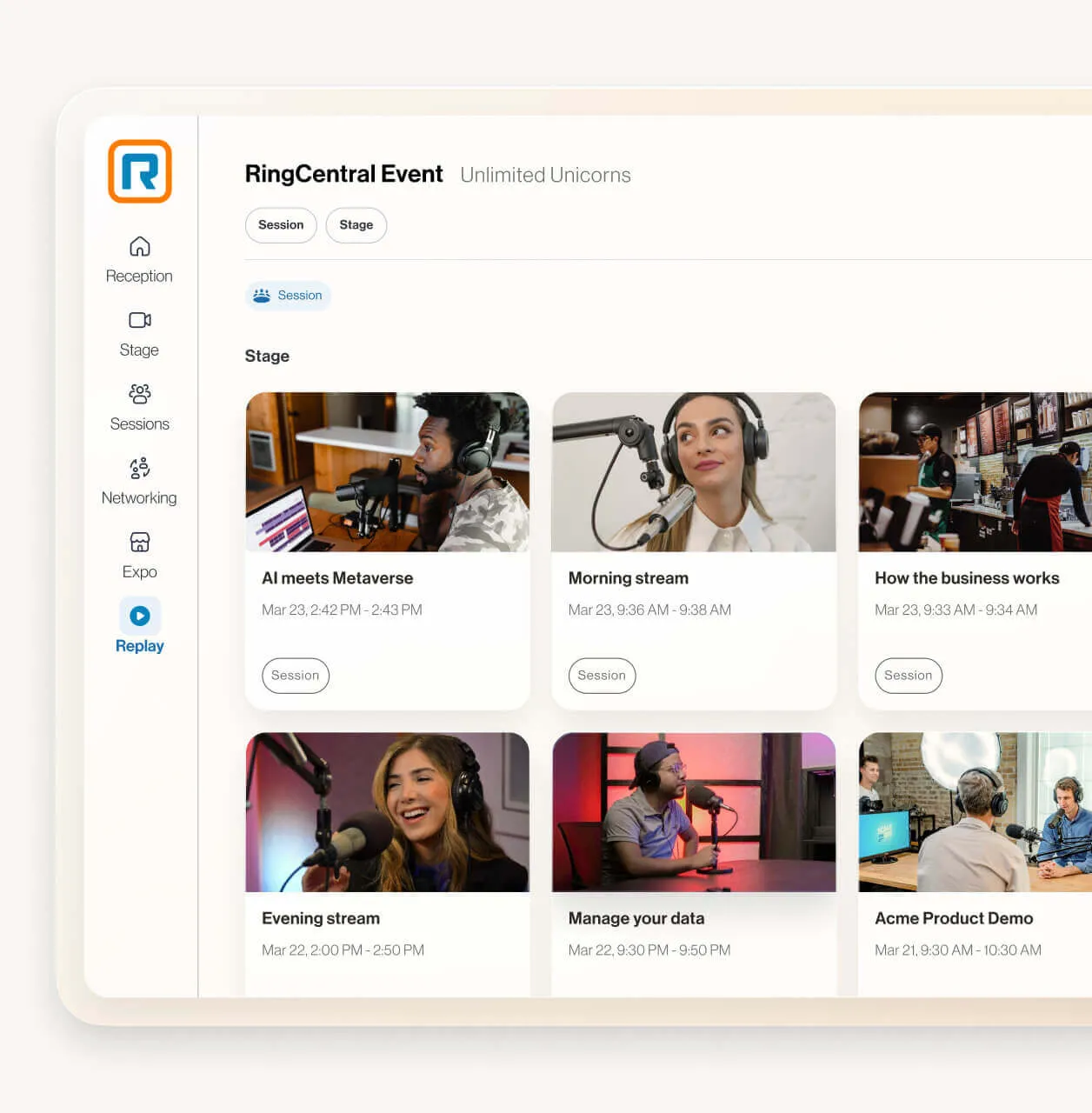 Bibliothek vergangener Events, die über RingCentral Events besucht wurden