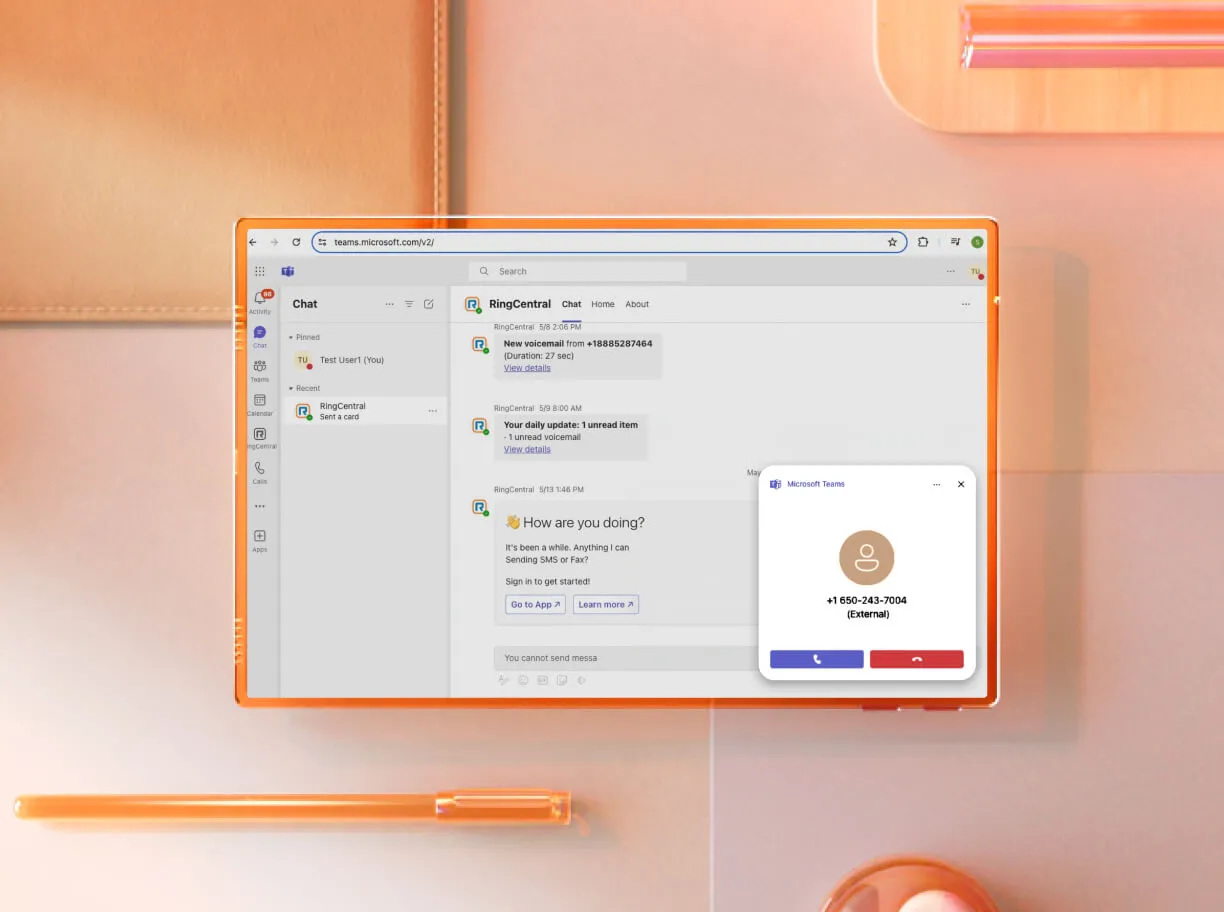 Darstellung von RingCentral RingCX Direct Routing für Microsoft Teams