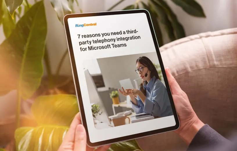 RingCentral datasheet cover: A female agent on a call