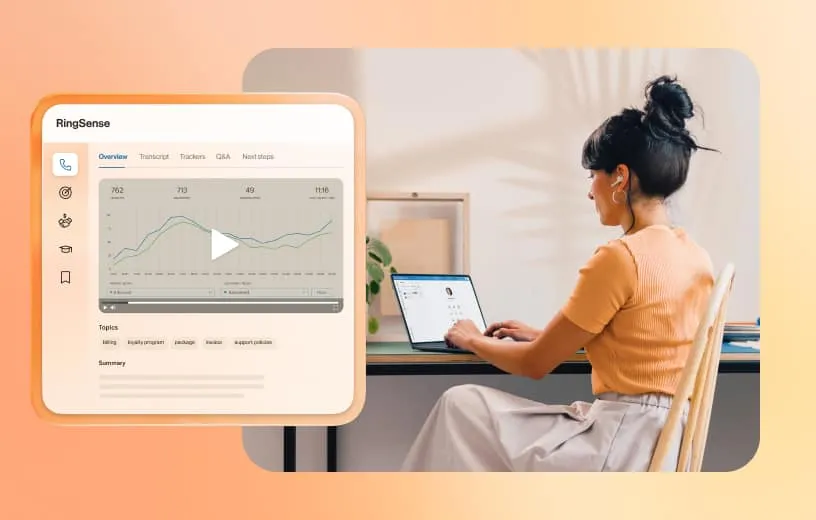 An image of a female remote worker using AI Conversation Expert on her laptop