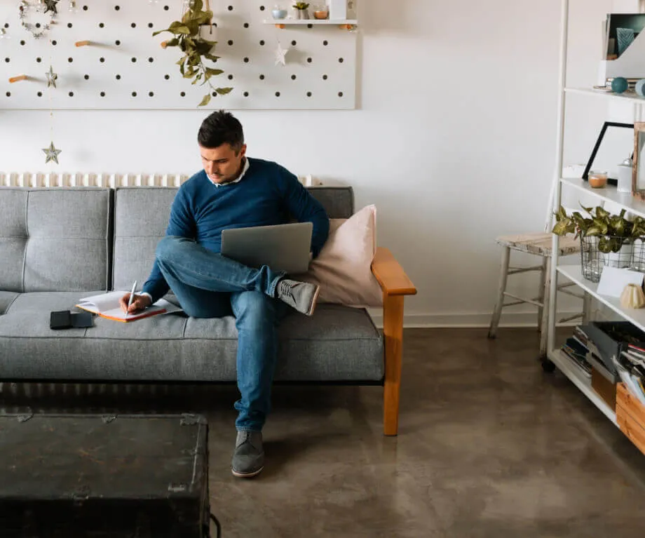 Employee preparing to send a fax while working from home