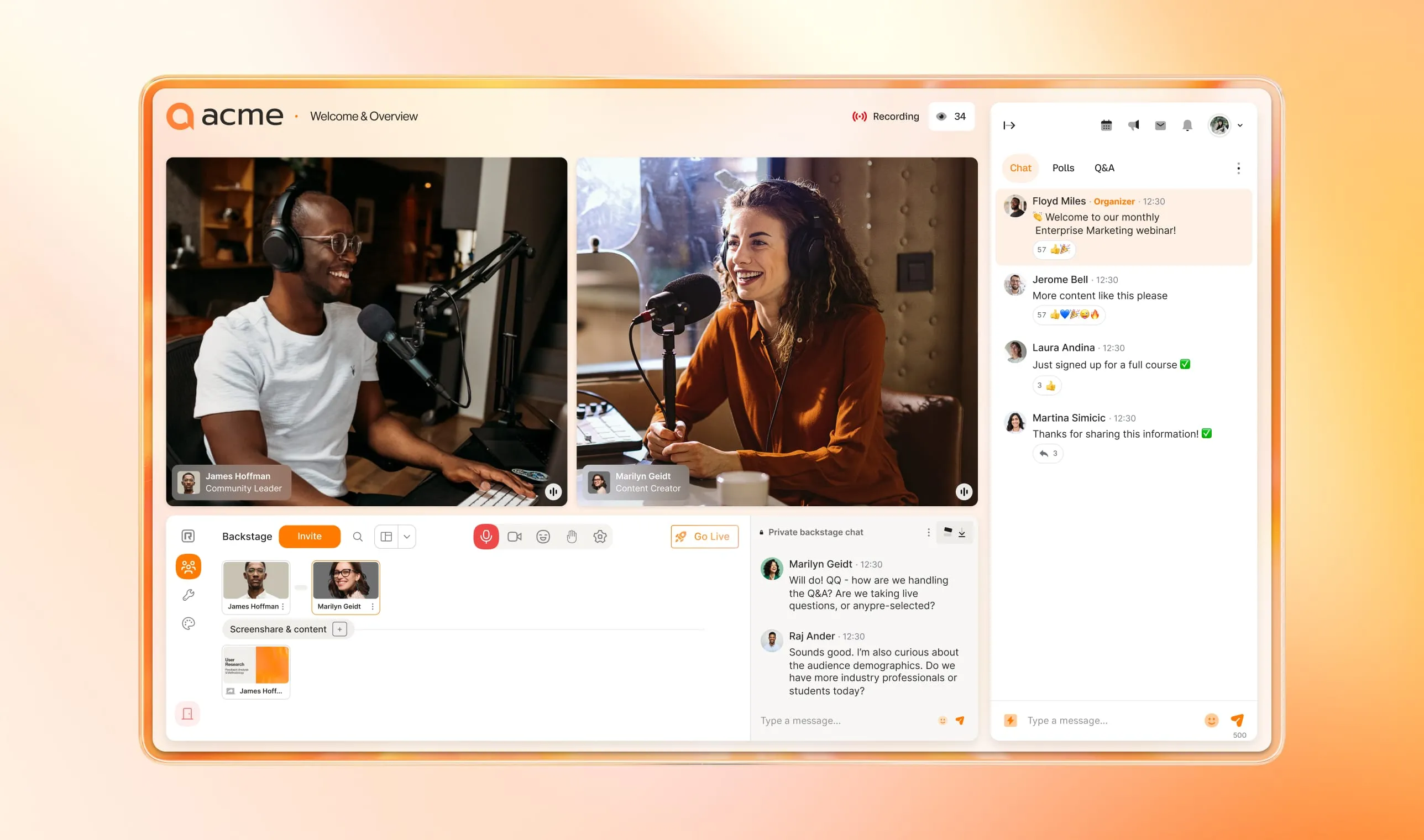 A broadcast of a behind the scenes of an event shown via RingCentral Events