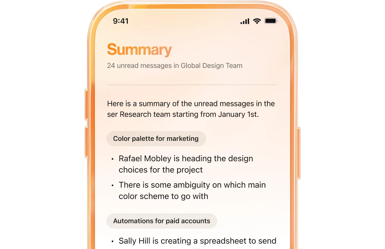 The AI summary feature of RingCentral Team Messaging