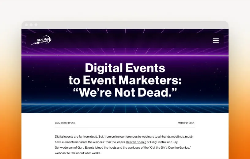 Bericht mit dem Titel: „Digital Events to Event Marketers: „We're Not Dead.““