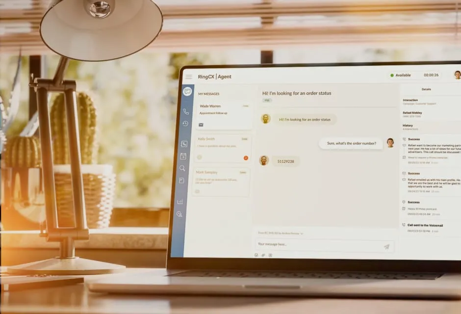 Open notebook showing the RingCX Agent user interface