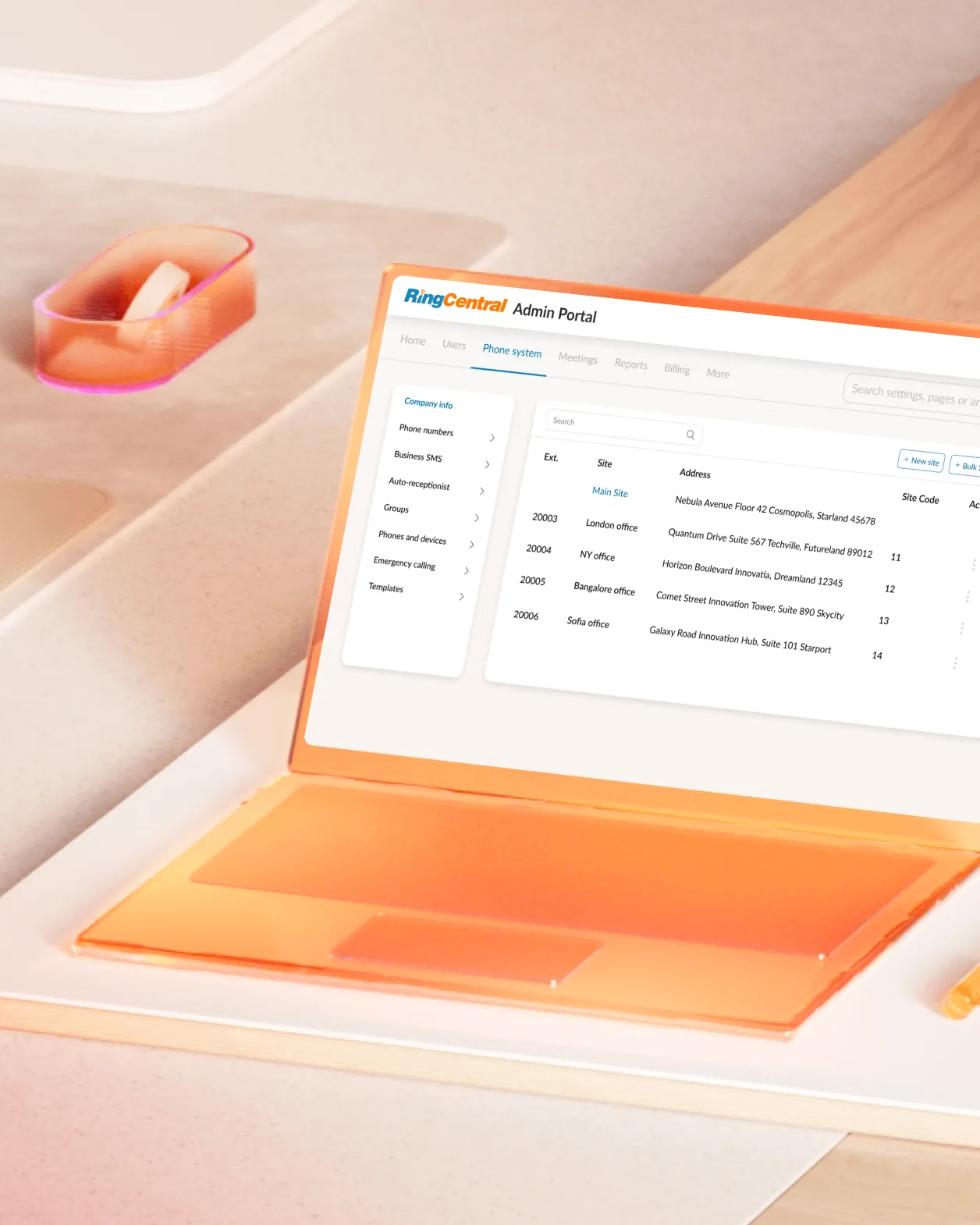 Open notebook showing the RingCentral Admin Portal user interface